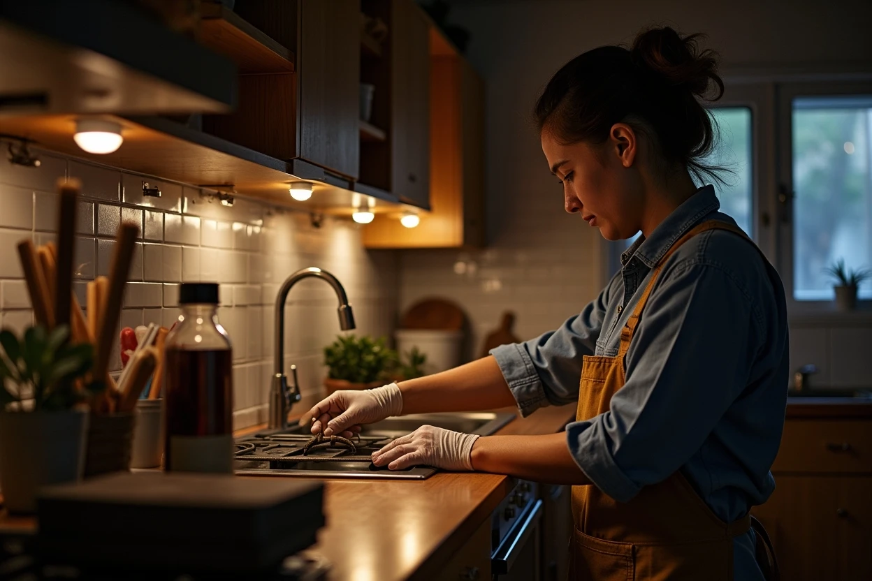 Iluminación de cocina con focos empotrados y tira LED