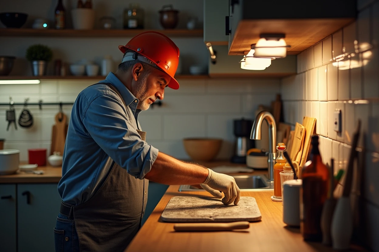 Iluminación de cocina con focos empotrados y tira LED